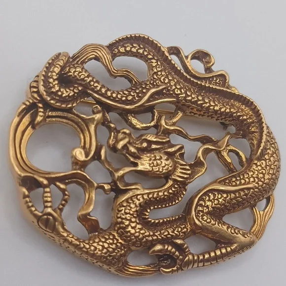 Museum of Modern Art Gold Plated Dragon Brooch/Pendant - Picture 3 of 5